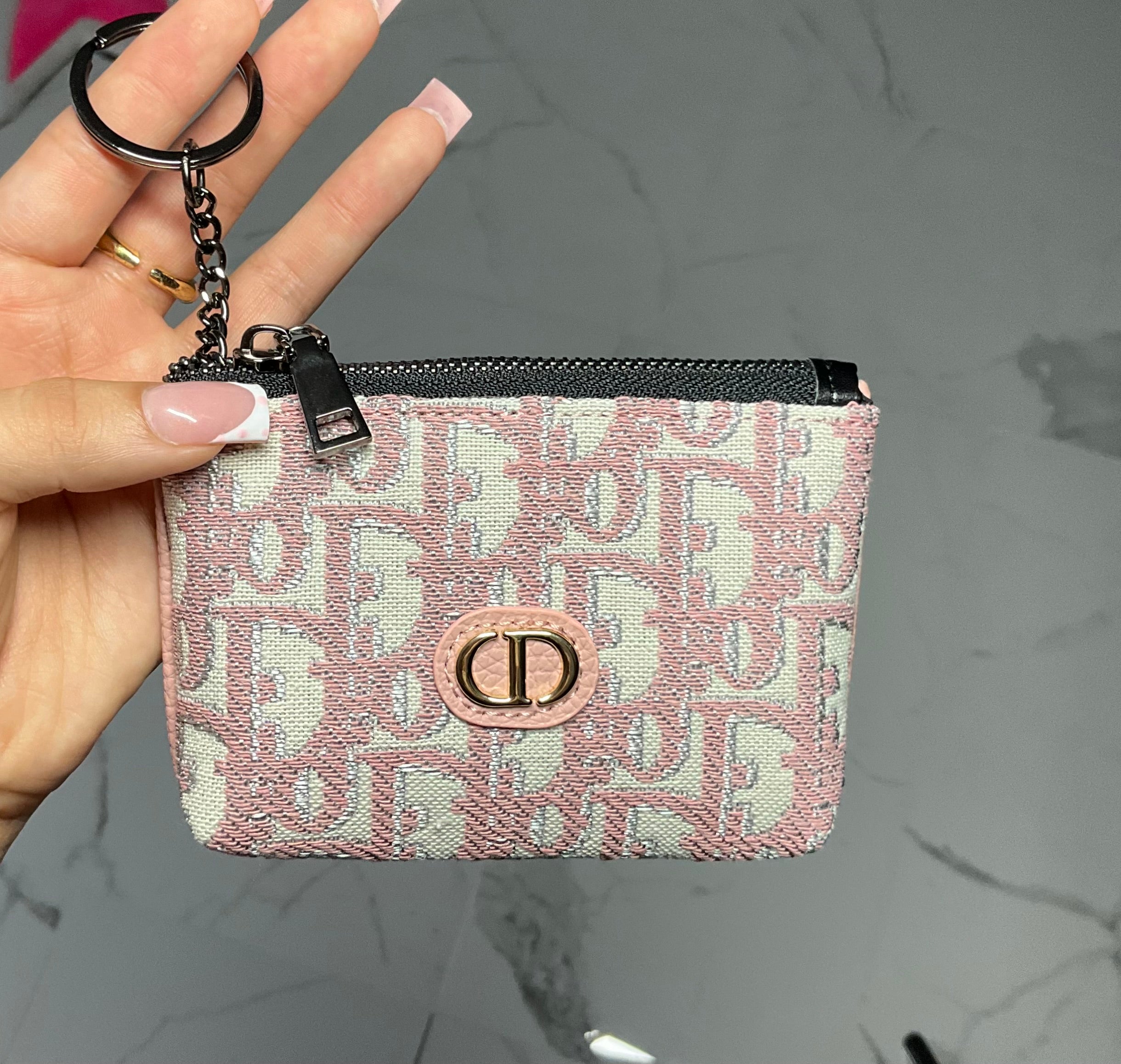 Blush luxe coin pouch with key chain