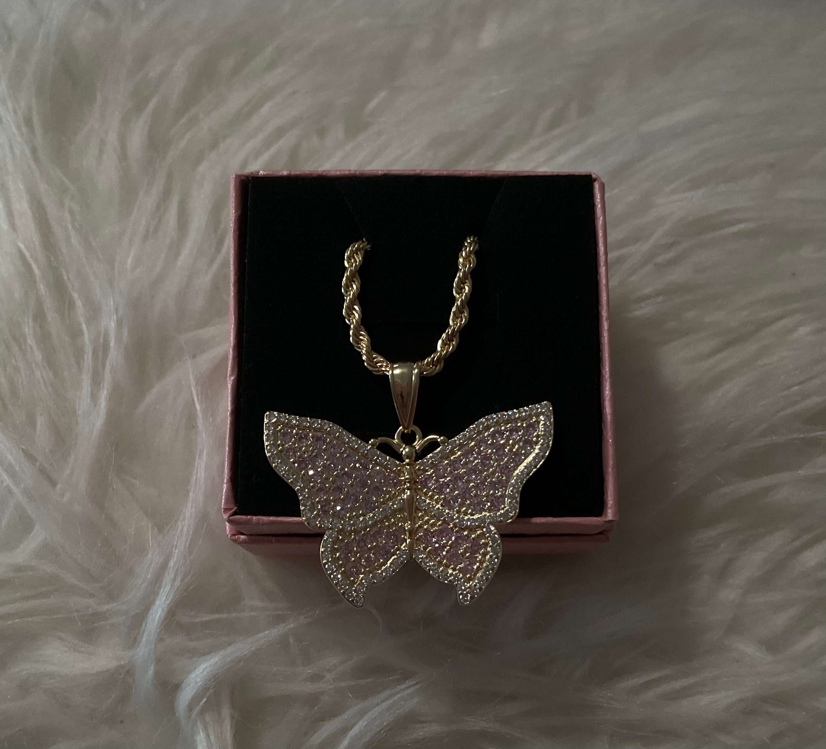 Pink butterfly necklace