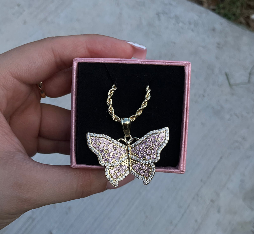Pink butterfly necklace